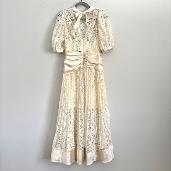 Self-Portrait Floral Lace Short Sleeve Midi Dress in Ivory Women’s Size US 8 - Picture 9 of 13